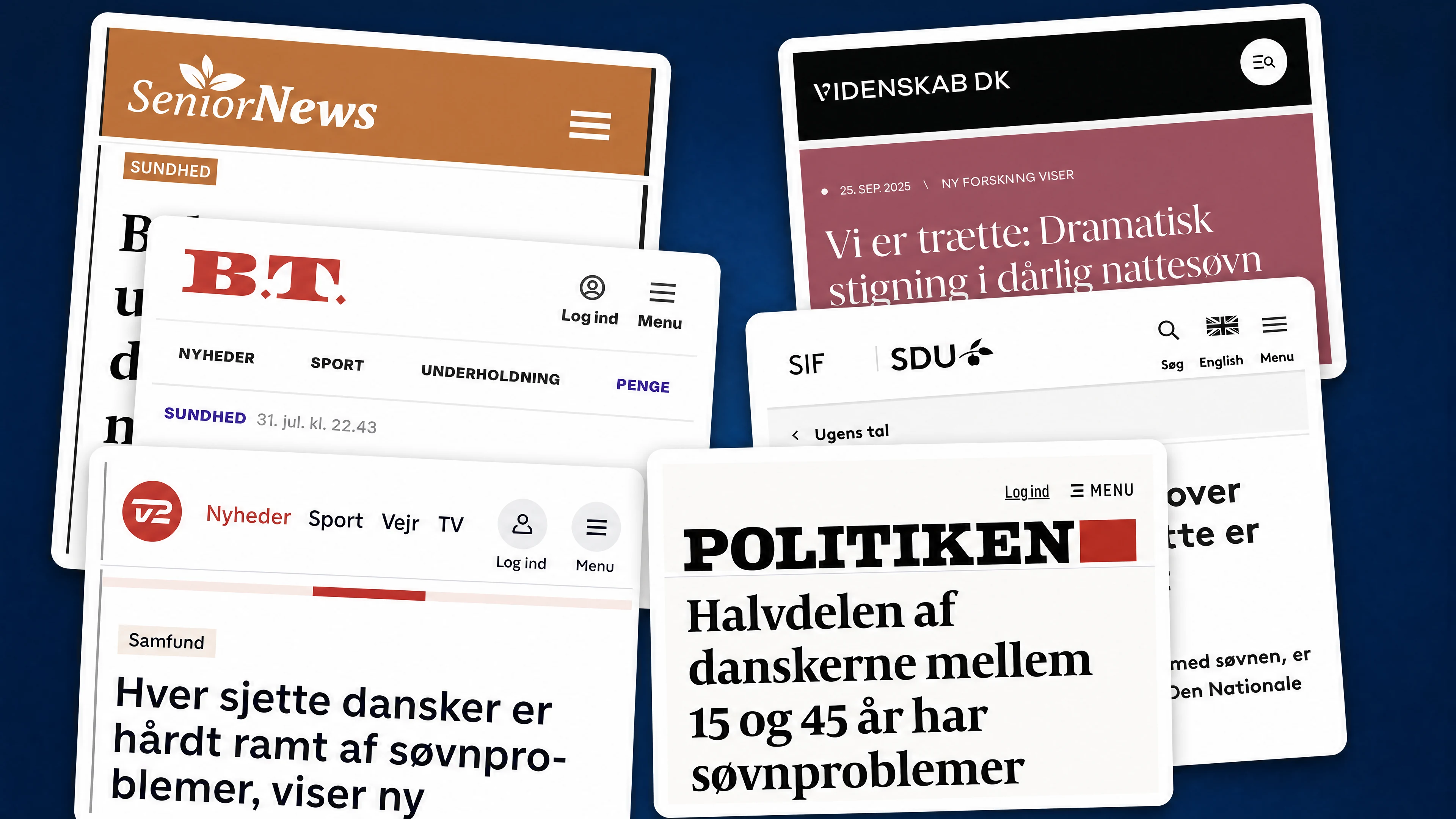 Collage of Danish news coverage about sleep problems