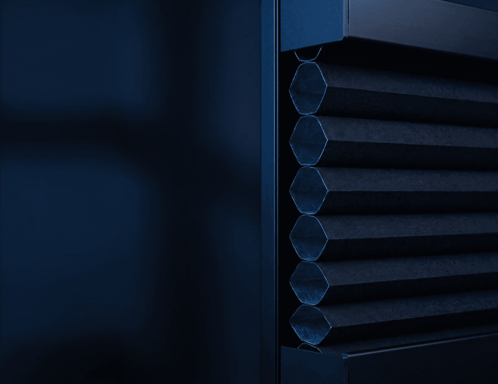Close-up of the black honeycomb cells inside Sleepr Blind