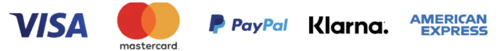 Visa, Mastercard, PayPal, Klarna, American Express accepted