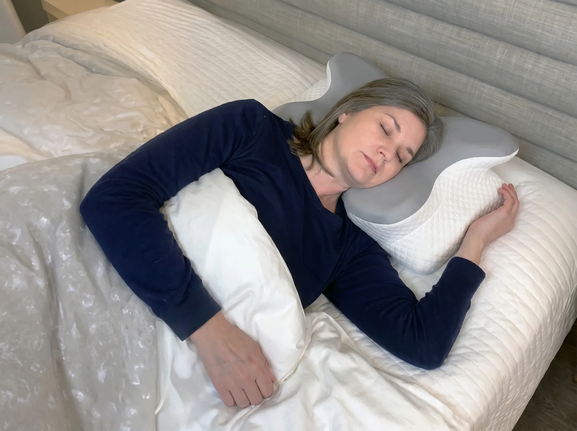 The Sleepr Ergo pillow with its ergonomic butterfly shape
